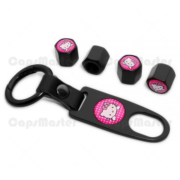 Universal Car Wheels Tire Valve Dust Stem Air Cap Keychain Pink Hello Kitty Logo