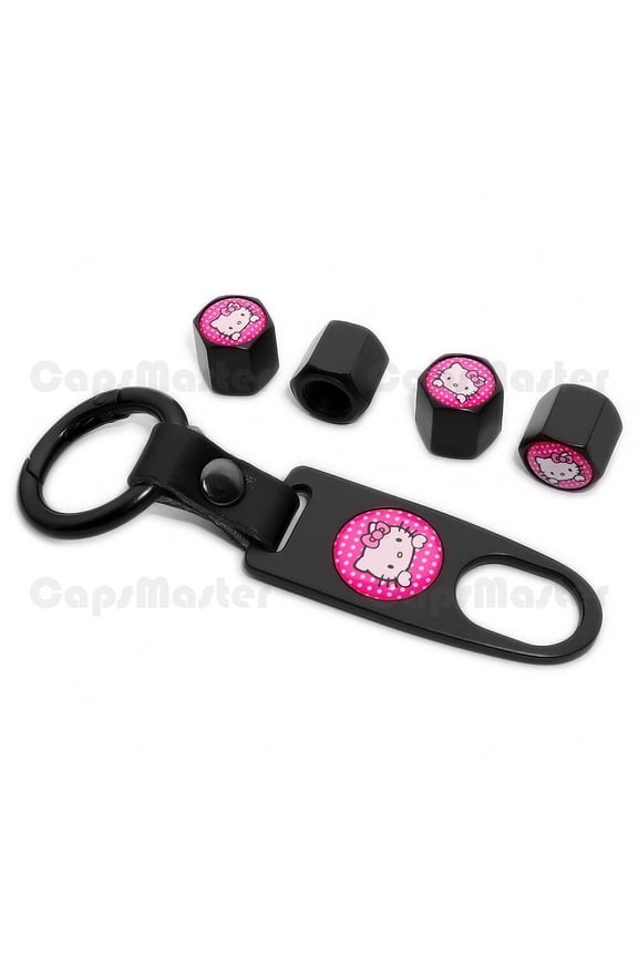 Universal Car Wheels Tire Valve Dust Stem Air Cap Keychain Pink Hello Kitty Logo