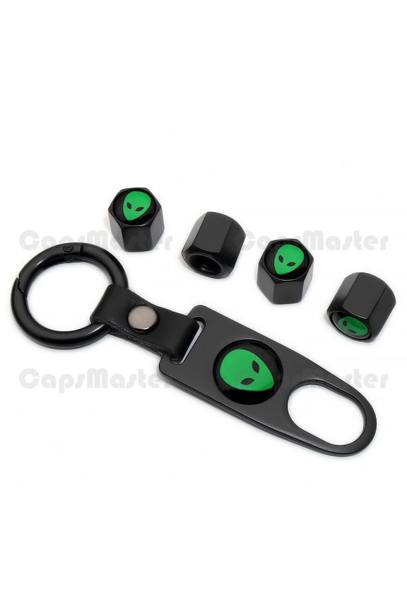 Universal Car Wheels Tire Valve Dust Stem Air Cap Keychain Ring UFO Alien Logo