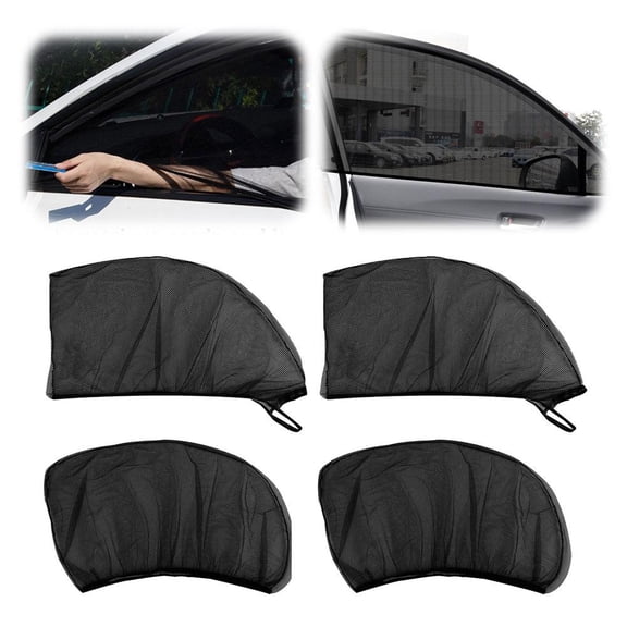 Universal Car Window Sun Shade Mosquito Net, 4 Pack (2 Front & 2 Rear), Auto Mesh Screen for UV Protection, Heat Insulation, Inse-ct Proof & Privacy