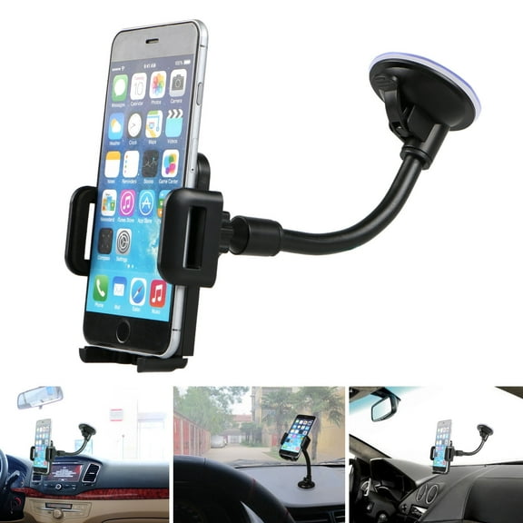 Universal Car Windshield Dashboard Suction Cup 360 Degree Mount Holder Stand for Cellphones iPhone Android, Long Arm Car Phone Holder Windscreen Car Cradle