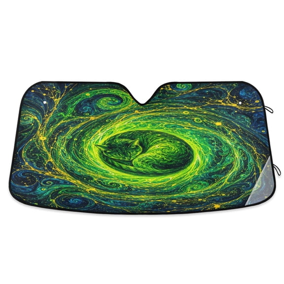 Universal Car Windshield Sunshade Foldable Design Keeps Vehicle Cool & Fresh Fluorescent Green Spiral Vortex M
