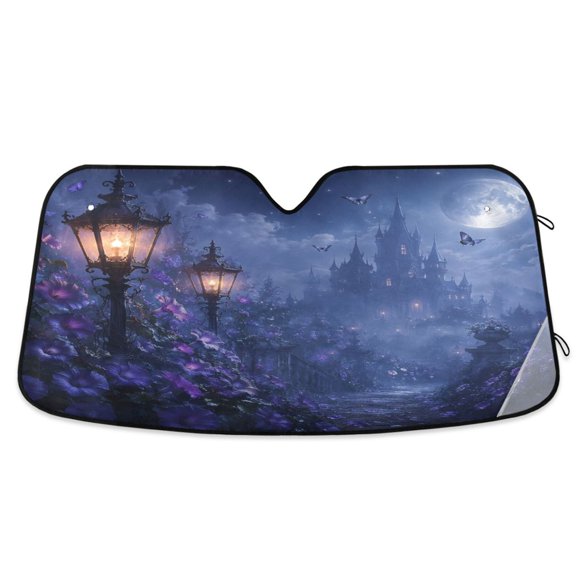 Universal Car Windshield Sunshade Foldable Design Keeps Vehicle Cool & Fresh Hazy and Magical Moonlit Scene S