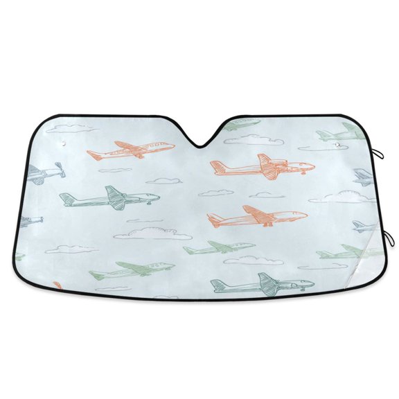 Universal Car Windshield Sunshade Foldable Design Keeps Vehicle Cool & Fresh Pastel Doodle Airplanes S