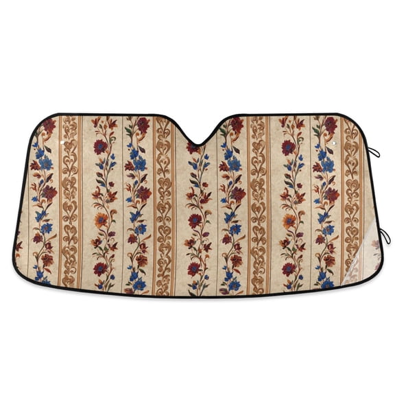 Universal Car Windshield Sunshade Foldable Design Keeps Vehicle Cool & Fresh Vertical Floral Decorative Strip M
