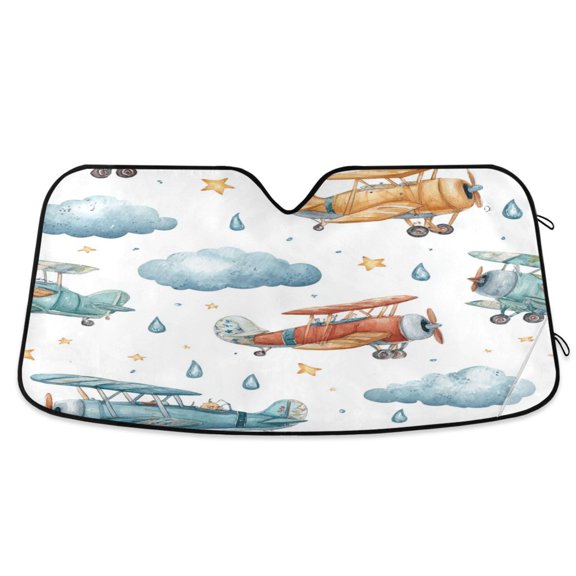 Universal Car Windshield Sunshade Foldable Design Keeps Vehicle Cool & Fresh Watercolor Airplane Pattern M