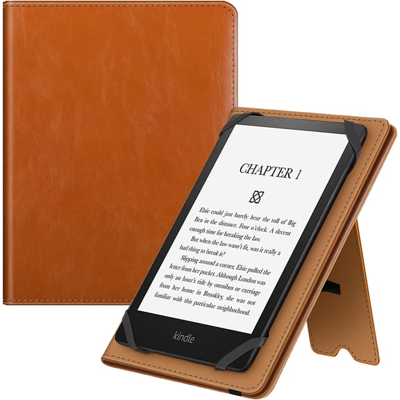Universal Case for 6-7 Inch Tablet eReader - Premium PU Leather Sleeve Stand Cover with Card Slot & Hand Strap for 6"- 7" Kindle/Kobo/Nook/Tolino/Pocket Book E-Book Tablet, Brown
