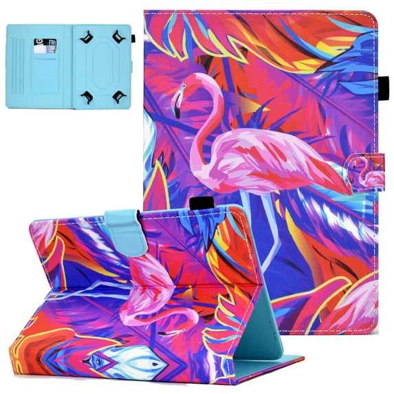 Universal Case for 7 Inch Tablet, Allytech PU Leather Stand Wallet Case with Pen Holder for MatrixPad Z1/S7/ Voyager 7 inch/ Galaxy Tab 7 inch/ Mediapad T3 7.0 and All 6.5-7.5" Models, Pink Flamingo
