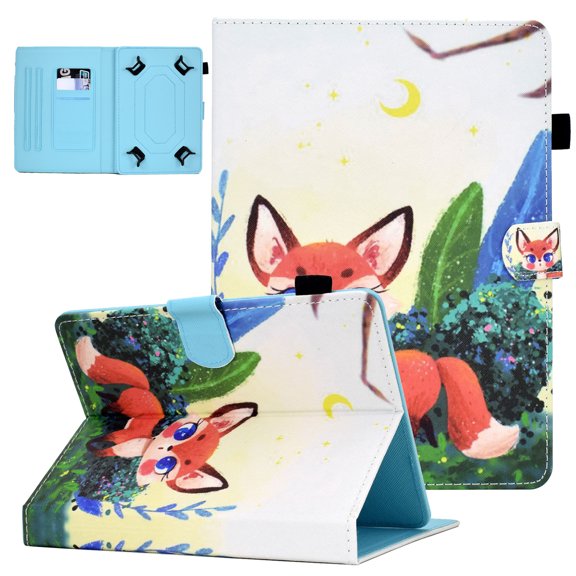 Universal Case for 7 Inch Tablet, Allytech PU Leather Stand Wallet Case with Pen Holder for MatrixPad Z1/S7/ Voyager 7 inch/ Galaxy Tab 7 inch/ Mediapad T3 7.0 and All 6.5-7.5" Models, Cute Fox