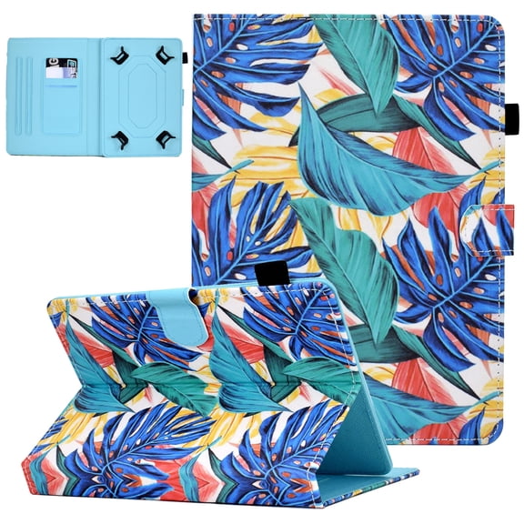 Universal Case for 7 Inch Tablet, Allytech PU Leather Stand Wallet Case with Pen Holder for MatrixPad Z1/S7/ Voyager 7 inch/ Galaxy Tab 7 inch/ Mediapad T3 7.0 and All 6.5-7.5" Models, Palm Leaves