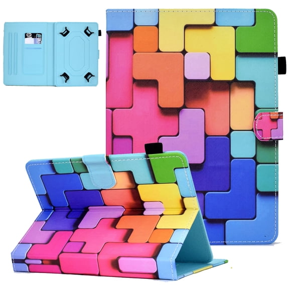 Universal Case for 7 Inch Tablet, Allytech PU Leather Stand Wallet Case with Pen Holder for MatrixPad Z1/S7/ Voyager 7 inch/ Galaxy Tab 7 inch/ Mediapad T3 7.0 and All 6.5-7.5" Models, Rainbow Cube