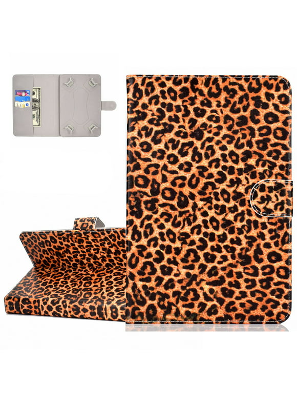 Universal Case for 7 Inch Tablet, Slim Light Weight Wallet Stand Case for Galaxy Tab 7"/ RCA Voyager 7"/ Fire Oasis 7"/ MatrixPad Z1 S7 7"/ Lenovo Tab M7 E7 7" /Android Tablet 7" (Yellow Leopard)