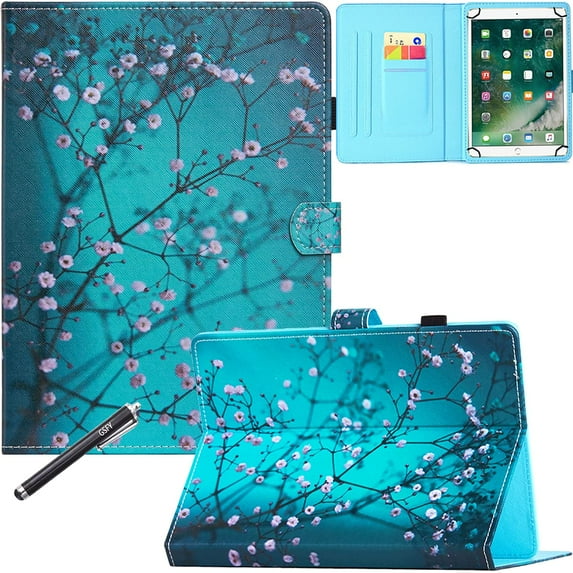 Universal Case for 7 inch Tablet, GSFY Stand Folio Protective Cover for 7.0 Inch Touchscreen Tablet with Multiple Viewing Angles Document Card Pocket - Apricot Blossom