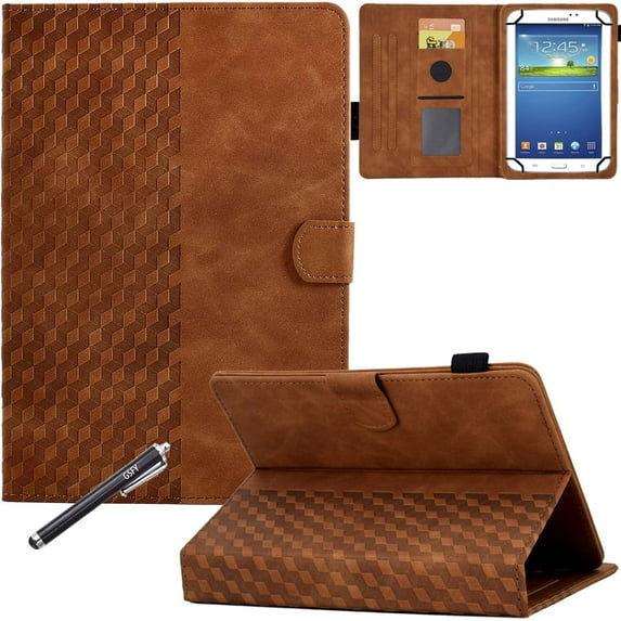 Universal Case for 7 inch Tablet, GSFY Stand Folio Protective Cover for 7.0 Inch Touchscreen Tablet with Multiple Viewing Angles Document Card Pocket - Brown Blocks