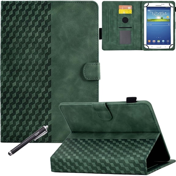 Universal Case for 7 inch Tablet, GSFY Stand Folio Protective Cover for 7.0 Inch Touchscreen Tablet with Multiple Viewing Angles Document Card Pocket - Green Blocks