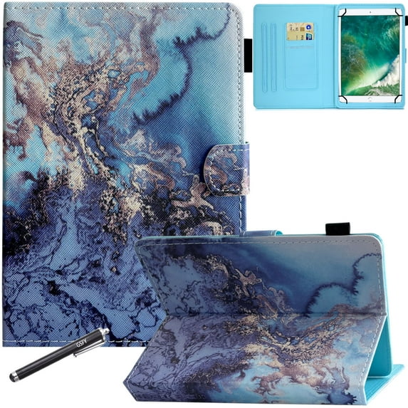 Universal Case for 7 inch Tablet, GSFY Stand Folio Protective Cover for 7.0 Inch Touchscreen Tablet with Multiple Viewing Angles Document Card Pocket - Ocean Marble