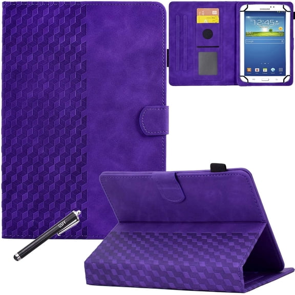 Universal Case for 7 inch Tablet, GSFY Stand Folio Protective Cover for 7.0 Inch Touchscreen Tablet with Multiple Viewing Angles Document Card Pocket - Purple Blocks