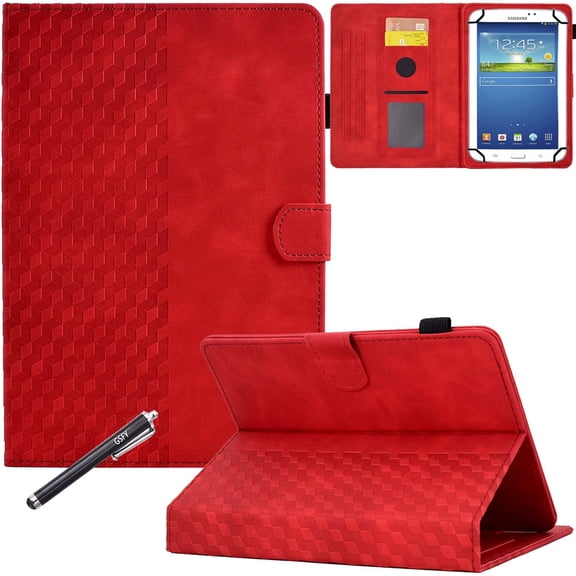 Universal Case for 7 inch Tablet, GSFY Stand Folio Protective Cover for 7.0 Inch Touchscreen Tablet with Multiple Viewing Angles Document Card Pocket - Red Blocks