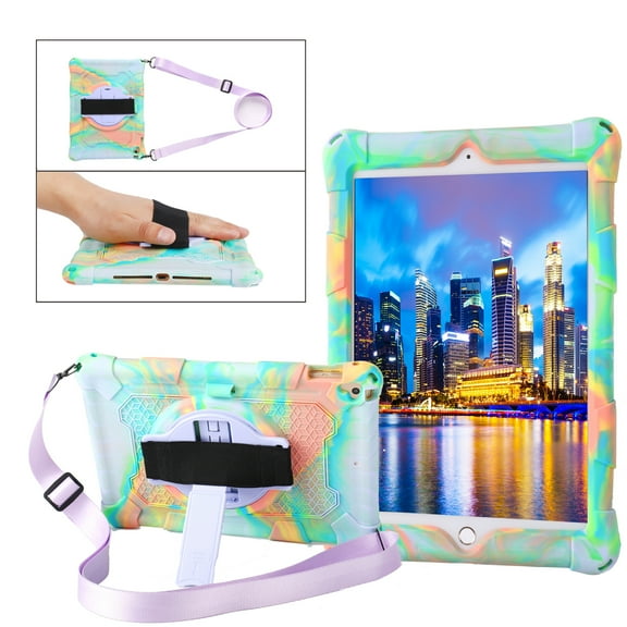 Universal Case Compatible with iPad 10.2 (8th/7th Generation) /iPad Air (3rd Generation) /iPad Pro (10.5 Inch) - Drop Proof Shockproof Case with Hand Strap Kickstand Protective Cover (02 Colorful B)