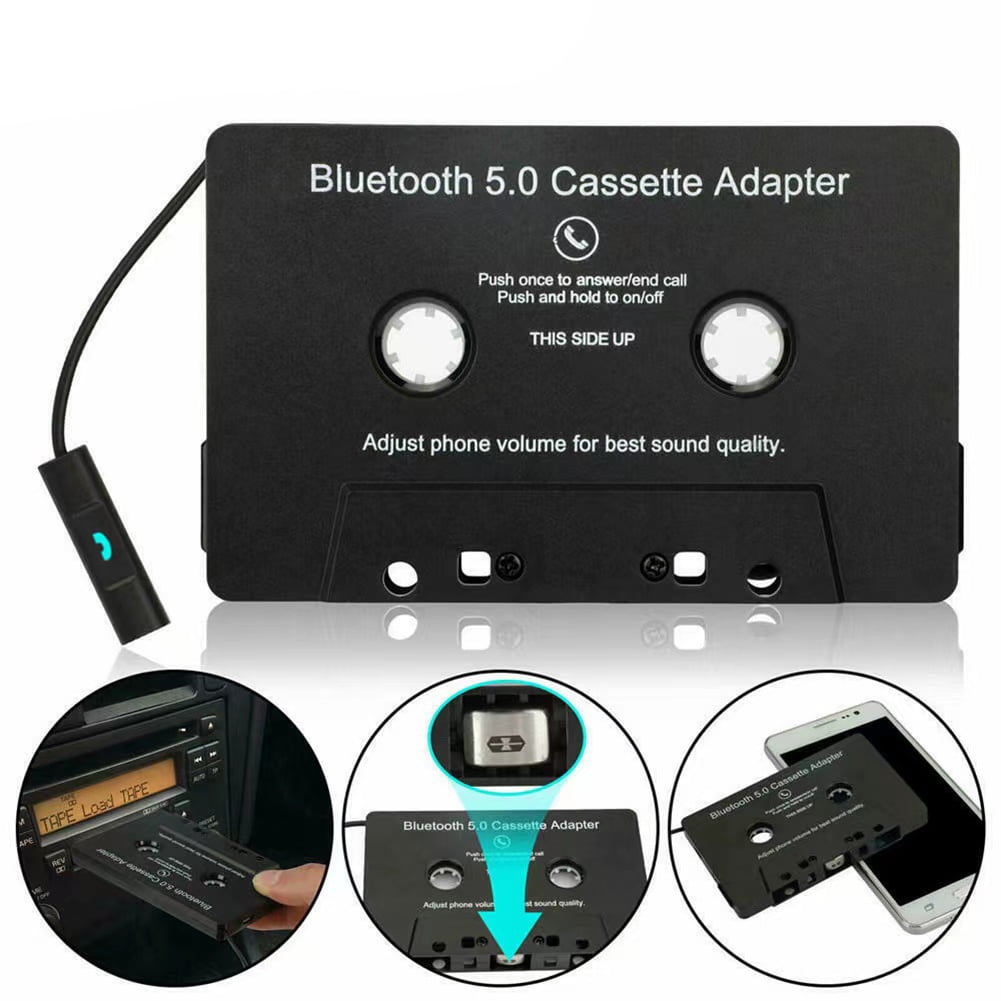 JXR Bluetooth 50 Car Cassette Adapter, Black, Wireless Technology, Builtin Microphone