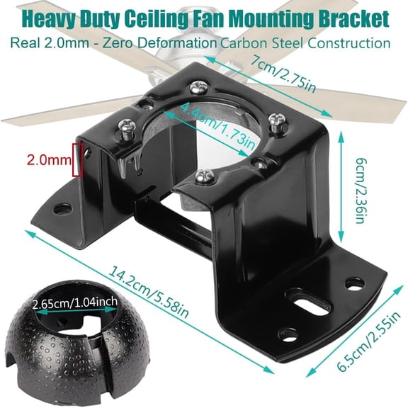 Universal Ceiling Fan Mounting Bracket Kit with Hanger Ball - 2.0mm Heavy Duty Steel Mount for 1" Downrods & 4" Boxes, Flat & Low Slope Ceilings (10), NOT for Hugger Fans