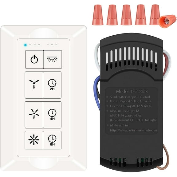 Universal Ceiling Fan Remote Control Kit, Ceiling Fan Wall Switch for 3 Speed and Light Dimmer, Compatible with Hampton Bay Harbor Breeze Hunter, 2-8H Timmer