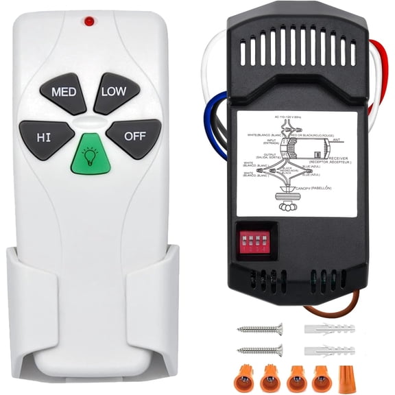 Universal Ceiling Fan Remote Control Kit, Compatible with 53T HD5 UC7030T Remote, Fan Remote Control with 3 Speed and Light Dimmer for Litex (53T Kit)