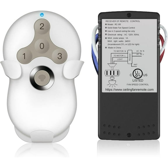 Universal Ceiling Fan Remote Control Kit, Compatible with Hunter, Harbor Breeze Hampton Bay, 3-Speed Control Fans with Dimmer, Remote Works with Hunter 99122 99123 99600