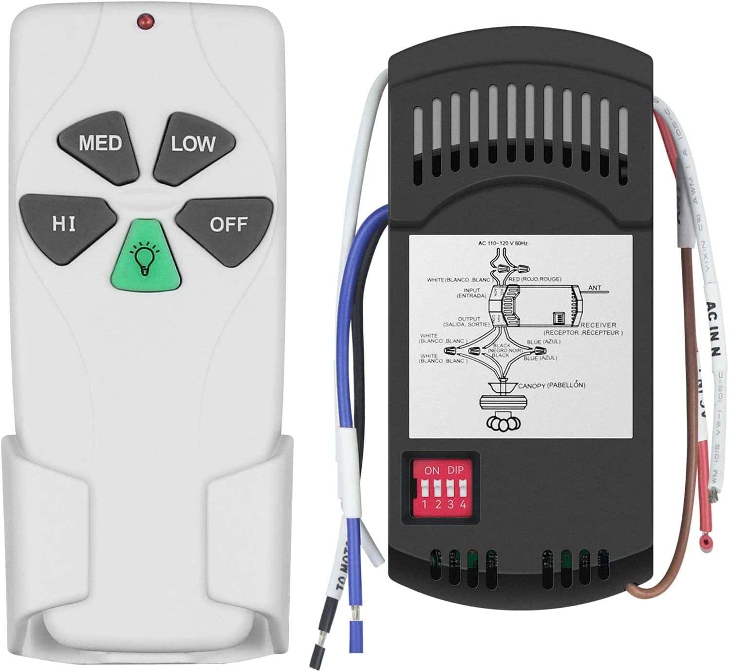 Universal Ceiling Fan Remote Control Kit with Light Dimmer, Replacement for  Harbor Breeze Hampton Bay Hunter Litex Westinghouse Honeywell FAN-28R ..., image size:1497x1381