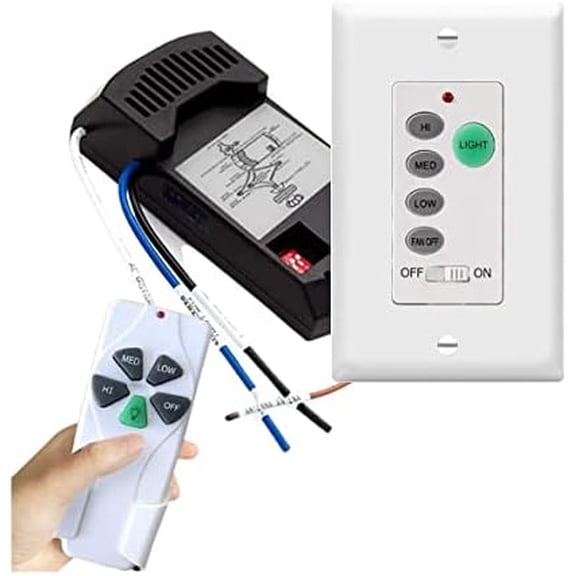 Universal Ceiling Fan Remote Control Kit,Wall Remote Switch & Hand Hole Remote with a Receiver,Dip Switch with Adjustable 3 Speed, Light Dimmer,Compatible with Hampton Bay Harbor Breeze Hunter