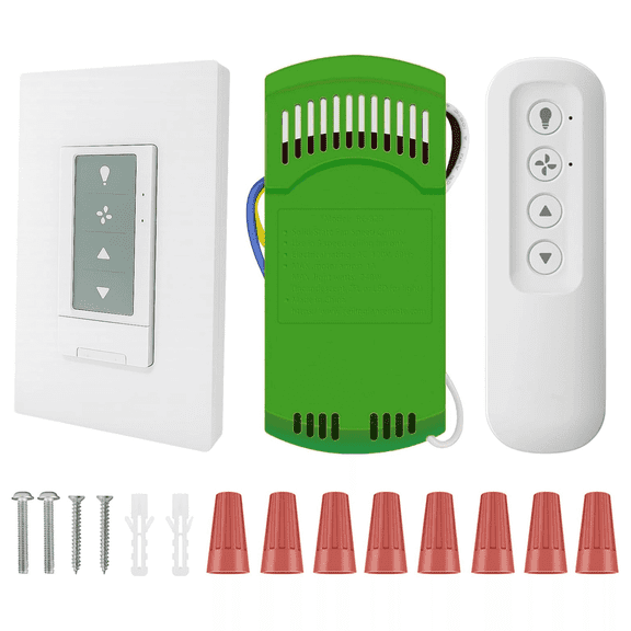 Universal Ceiling Fan Remote Control Kit, Wall Remote Switch with 3 Speed | Replacement for Hunter Hampton Bay Harbor Breeze, Include Wall Switch, Remote Control and Receiver, Light Dimmer