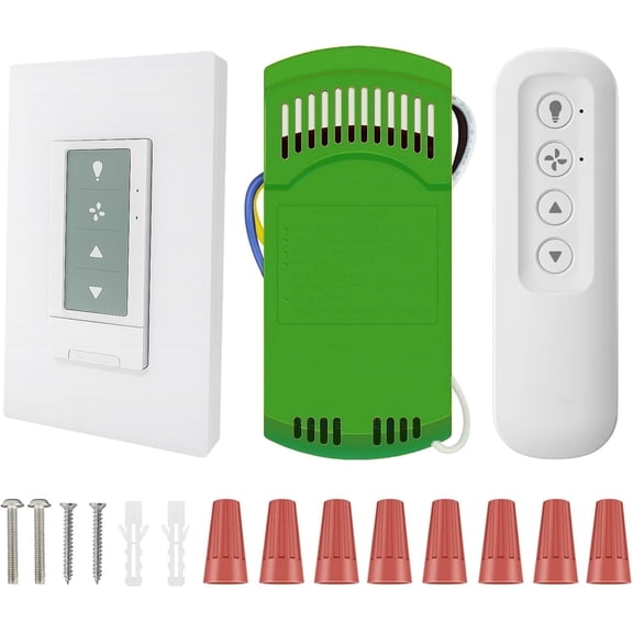 Universal Ceiling Fan Remote Control Kit with Wall Switch & Light Dimmer, 3 Speed Fan Control, Replacement for Hunter, Hampton Bay, Harbor Breeze, Includes Wall Switch, Remote Control and Receiver