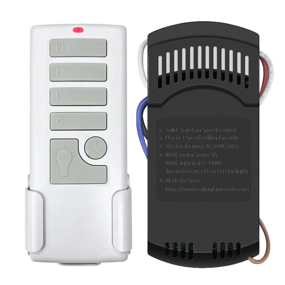 Universal Ceiling Fan Remote Control and Receiver Kit, Replacement for Harbor Breeze, Hunter, Hampton Bay, 3 Speeds Fan Control with Light Dimmer, Time Delay, 304.17MHz, Included Wall Mount