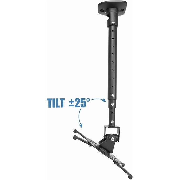 Universal Ceiling Projector Mount Bracket with Adjustable Height and Extendable Arms for Home and Office (Black)