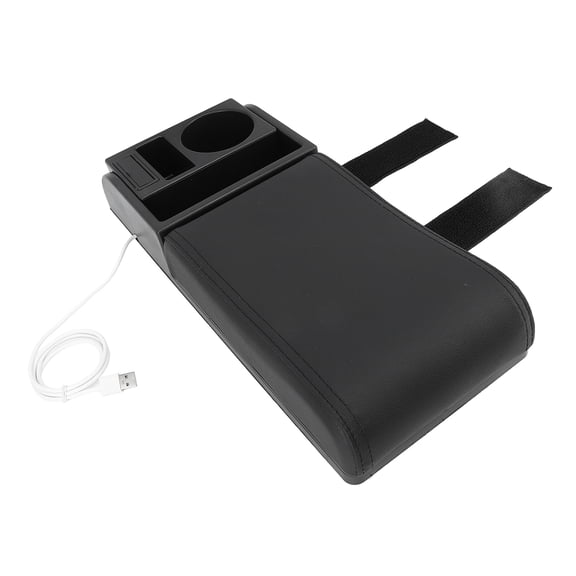 Universal Center Console Armrest Pillow, Adjustable Width Auto Storage Box with USB Interface, Black