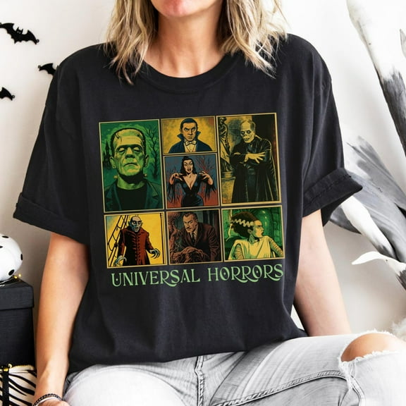 Universal Characters Horror Movie Shirt, Classic Haunted Hollywood Gothic Monsters Halloween Shirt, Spooky Season Frankenstein Dracula Style