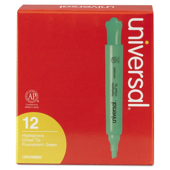 Universal Chisel Tip Fluorescent Green Ink Green Barrel Desk Highlighters (1 Dozen)