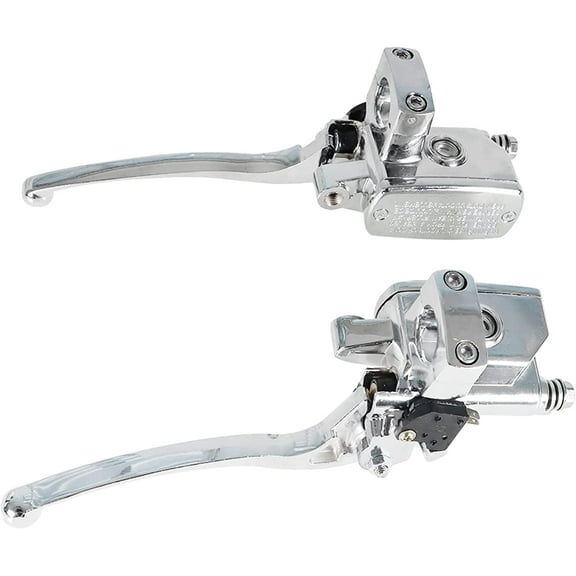 Universal Chrome 1In 25mm Motorcycle Handlebar Hydraulic Brake & Clutch Master Cylinder Left & Right Set