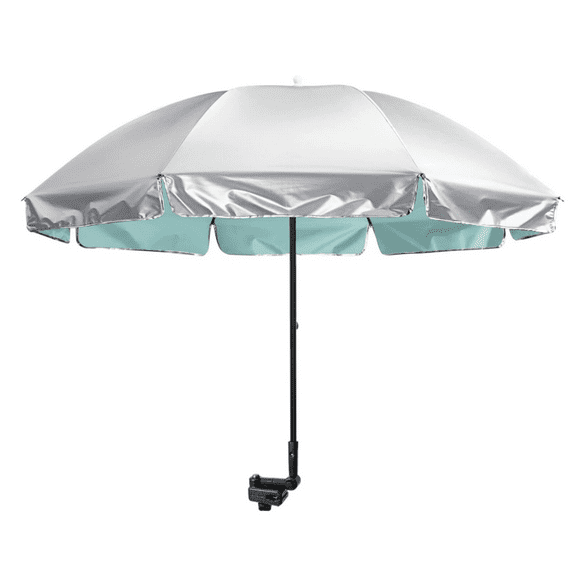 Universal Clamp On Umbrella Adjustable Outdoor UV Protection Beach Chair Umbrella for Strollers, Wheelchairs, Patio Chairs, and Golf Carts