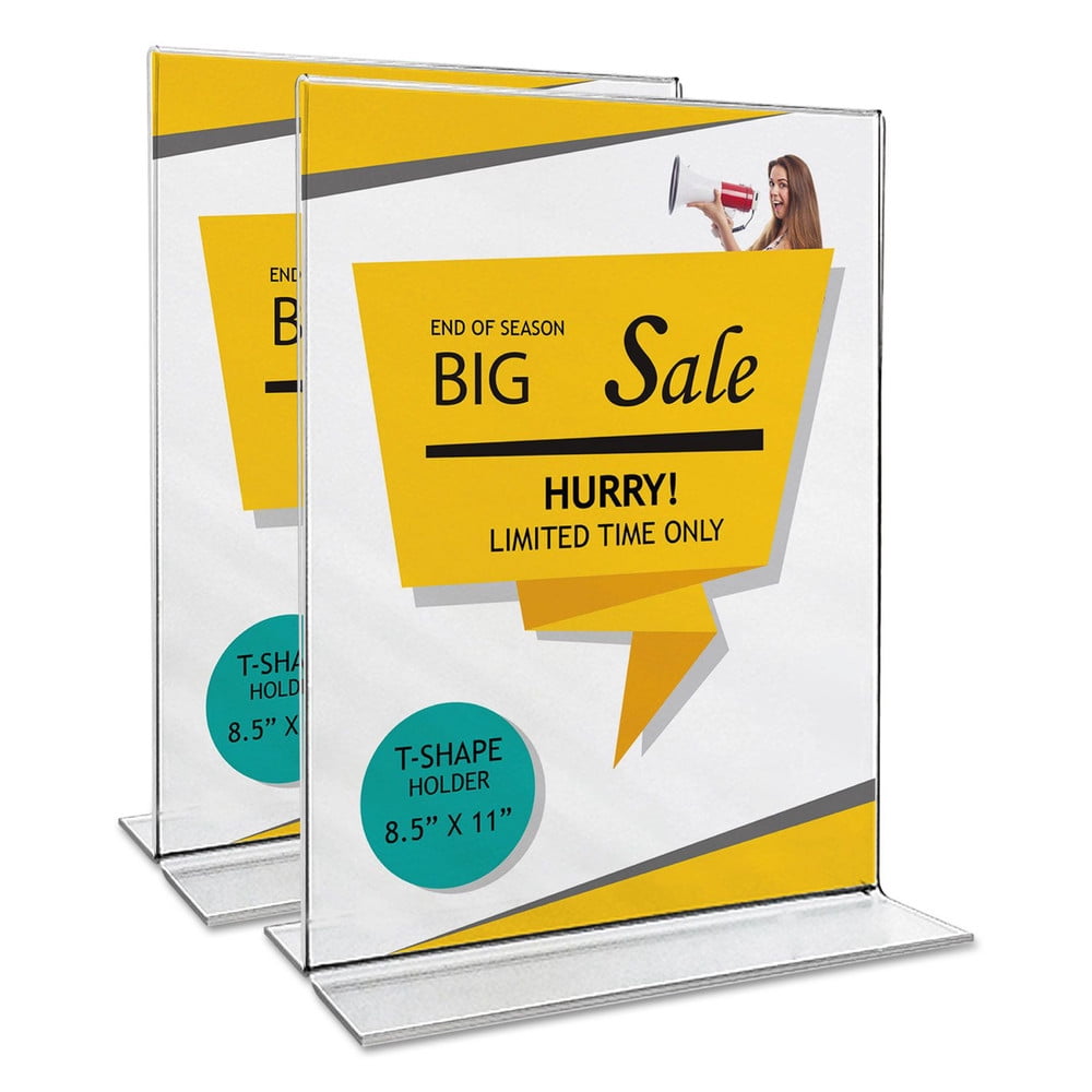 Universal Clear 2Sided TStyle Freestanding Frame, 8.5 x 11, 2/Pack