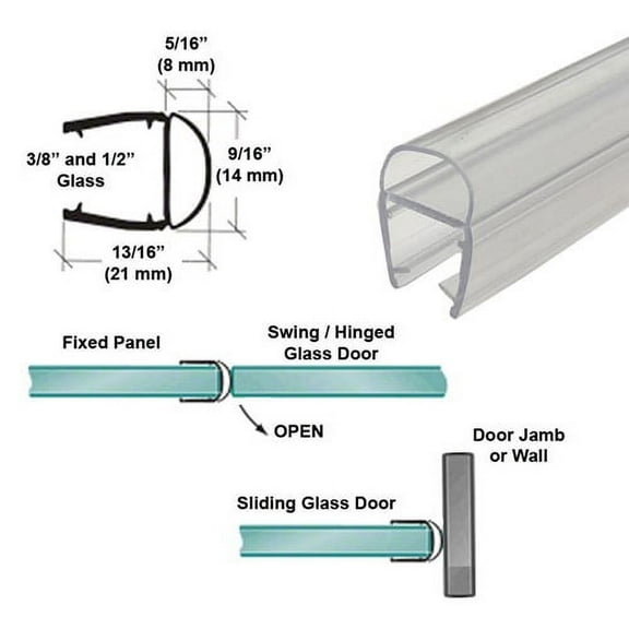 Universal Clear Polycarbonate U-Channel with Soft Bulb Seal for 3/8" and 1/2" Glass - 84" Long