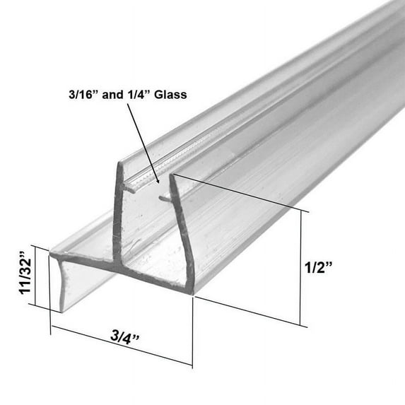 Universal Clear Shower Door Bottom Sweep with Drip Rail for 3/16" and 1/4" Glass - 35 in long