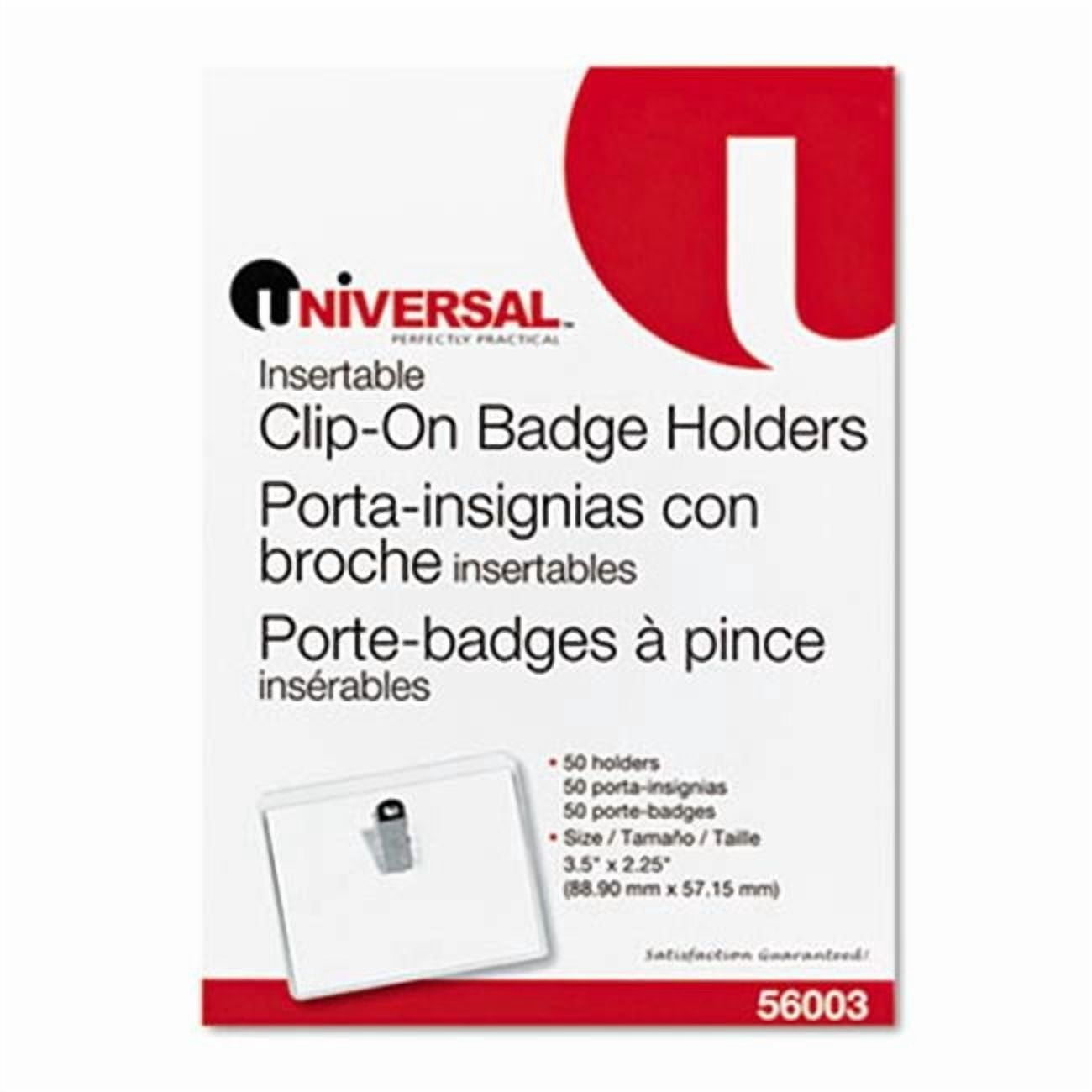 Universal  Clip-On Clear Badge Holders with Inserts- Top Load- 2.25 x 3.5- White- 50-Box