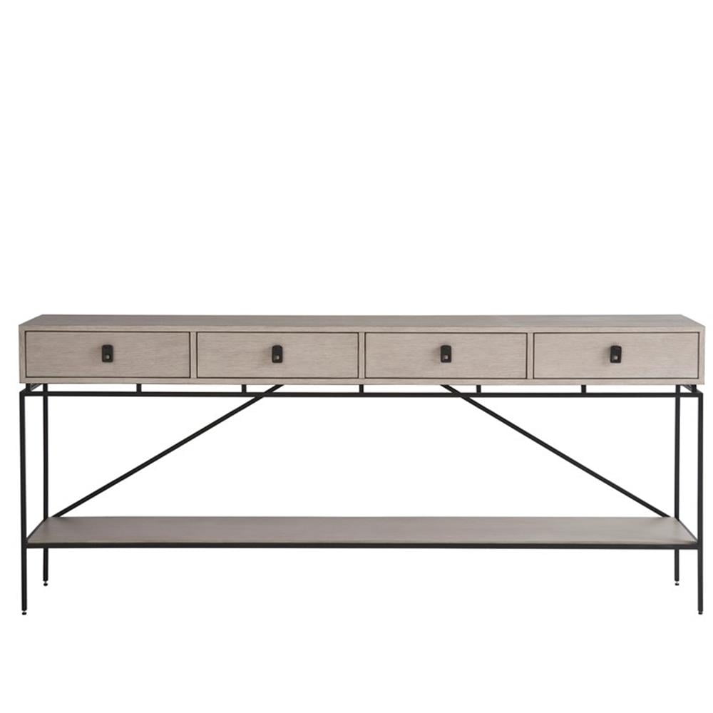 Gray Oak and Black Metal 80'' Console Table with Storage