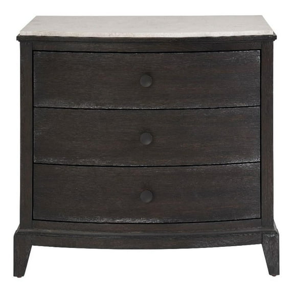 Universal Coalesce Coalesce Stone Top Three Drawer Nightstand in Black Oak Wood