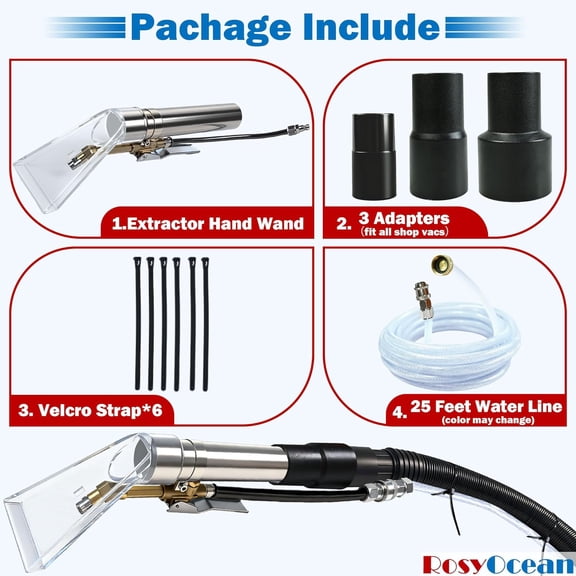 Universal Compatible with Any Brand Shop Vac Extractor Hose Kit Attachment with 2-1/2" & 1-7/8" & 1-1/4" Adapter Auto Detailing Wand Extraction Accessories for Upholstery & Carpet Cleaning