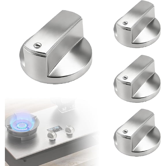 Universal Cooker Knobs Replacement - 6mm Inner Hole Stainless Steel Cooker Control Knobs for Gas & Electric Cooker, Hob & Oven Switch Knob, Silver Heat-Resistant Stove Dials 4 Pack