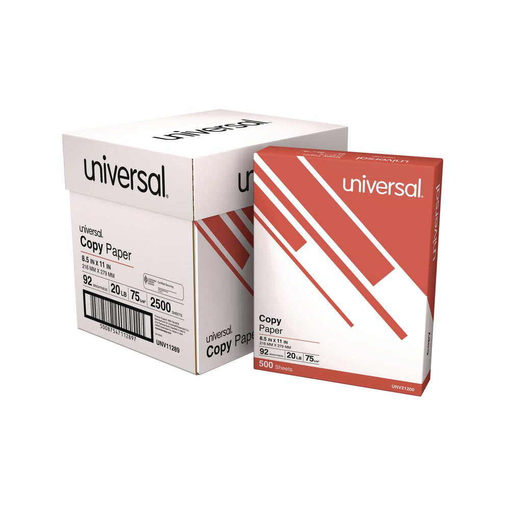Universal Copy Paper Convenience Carton, 92 Brightness, 20lb, 8 1/2" x11", White, 5 Reams/CT