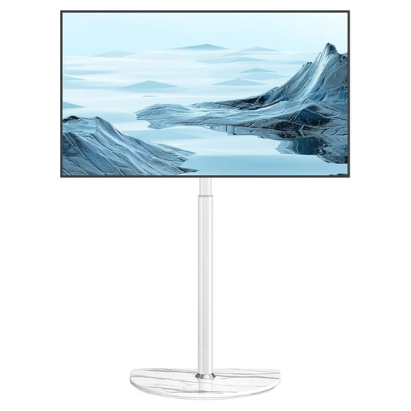 Universal Corner TV Floor Stand with Swivel Mount for 32-65 inch LED LCD Plasma Flat Panel or Curved Screen TVs, Century Modern TV Stand with Height Adjustable and Semi Circular Glass Base, White