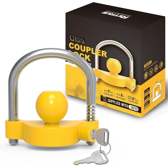 Universal Coupler Lock Trailer Locks Ball Hitch Trailer Hitch Lock Adjustable Heavy-Duty Fits 1-7/8 Inch, 2 Inch, 2-5/16 Inch Couplers, Bright Yellow, Light Weight